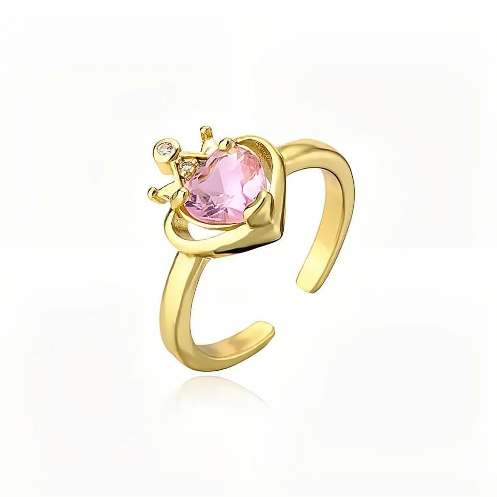 Elegant Crown Heart Open Ring