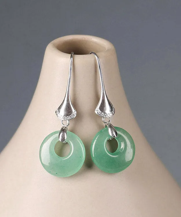 Elegant Green Sterling Silver Jade Drop Earrings LY2051