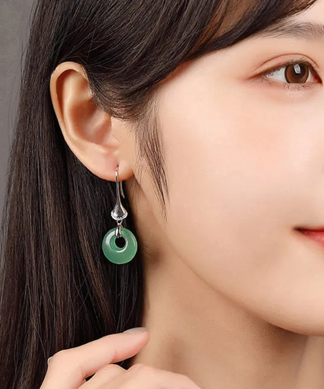 Elegant Green Sterling Silver Jade Drop Earrings LY2051