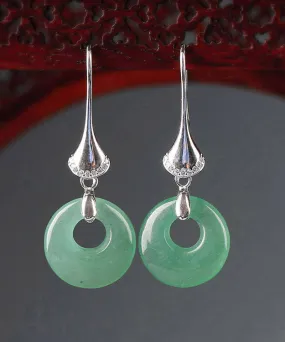 Elegant Green Sterling Silver Jade Drop Earrings LY2051