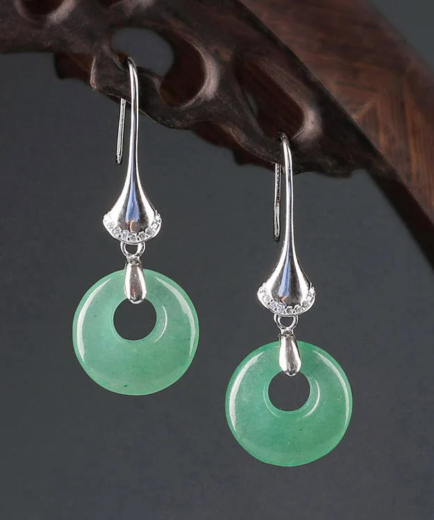 Elegant Green Sterling Silver Jade Drop Earrings LY2051