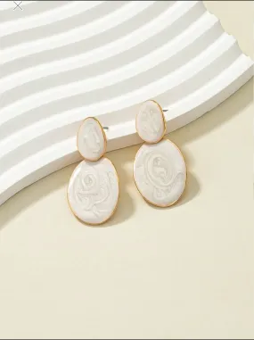 Elegant Marble Finish Rhodium Polished Earrings: Timeless Sophistication Alloy