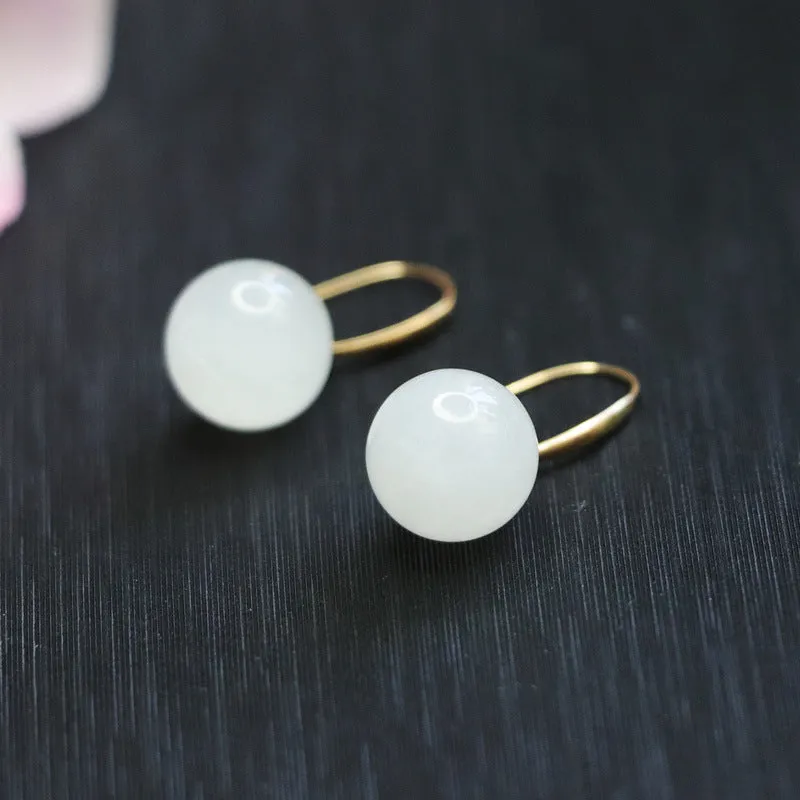 Elegant White Jade Sterling Silver Earrings with Hetian Jade Detail