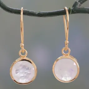 Elite Discretion Moonstone Gold Plated Silver Dangle Earrings