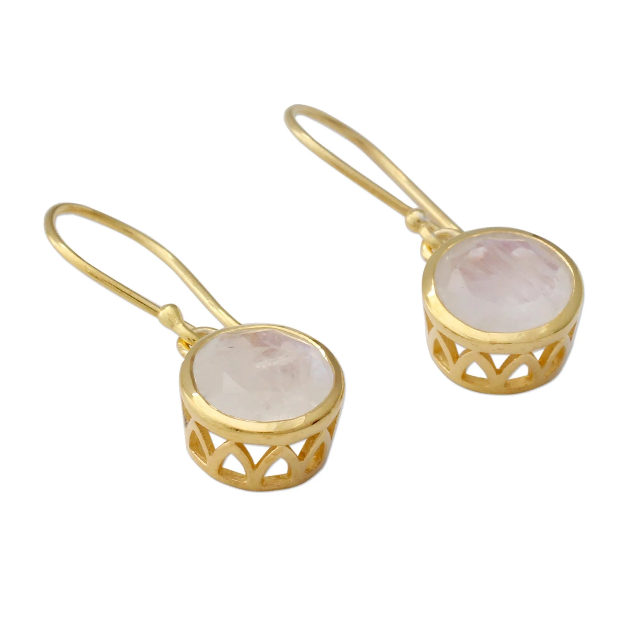 Elite Discretion Moonstone Gold Plated Silver Dangle Earrings