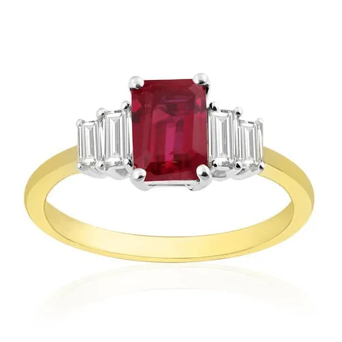 Emerald Cut Ruby & Diamond Ring