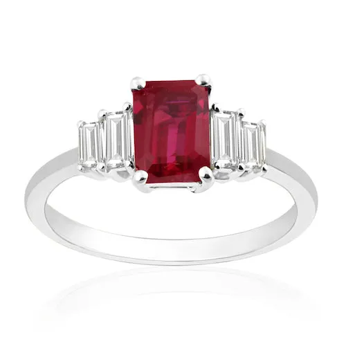 Emerald Cut Ruby & Diamond Ring