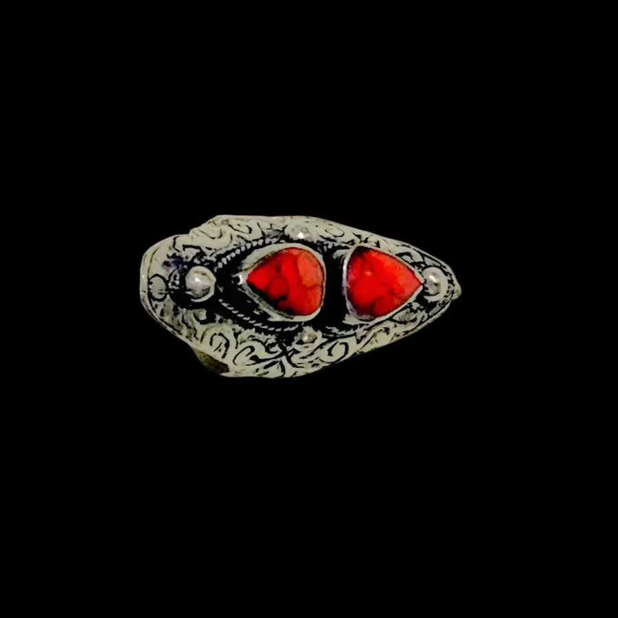 Ethnic Handmade Dual Red Stone Ring