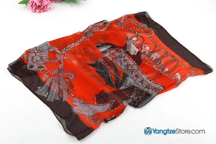 Extra Large Square Chiffon Scarf  Black and Orange Theme CHF004