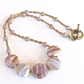 Eye Candy: Mauve and Caramel Lampwork Focal Beads Necklace