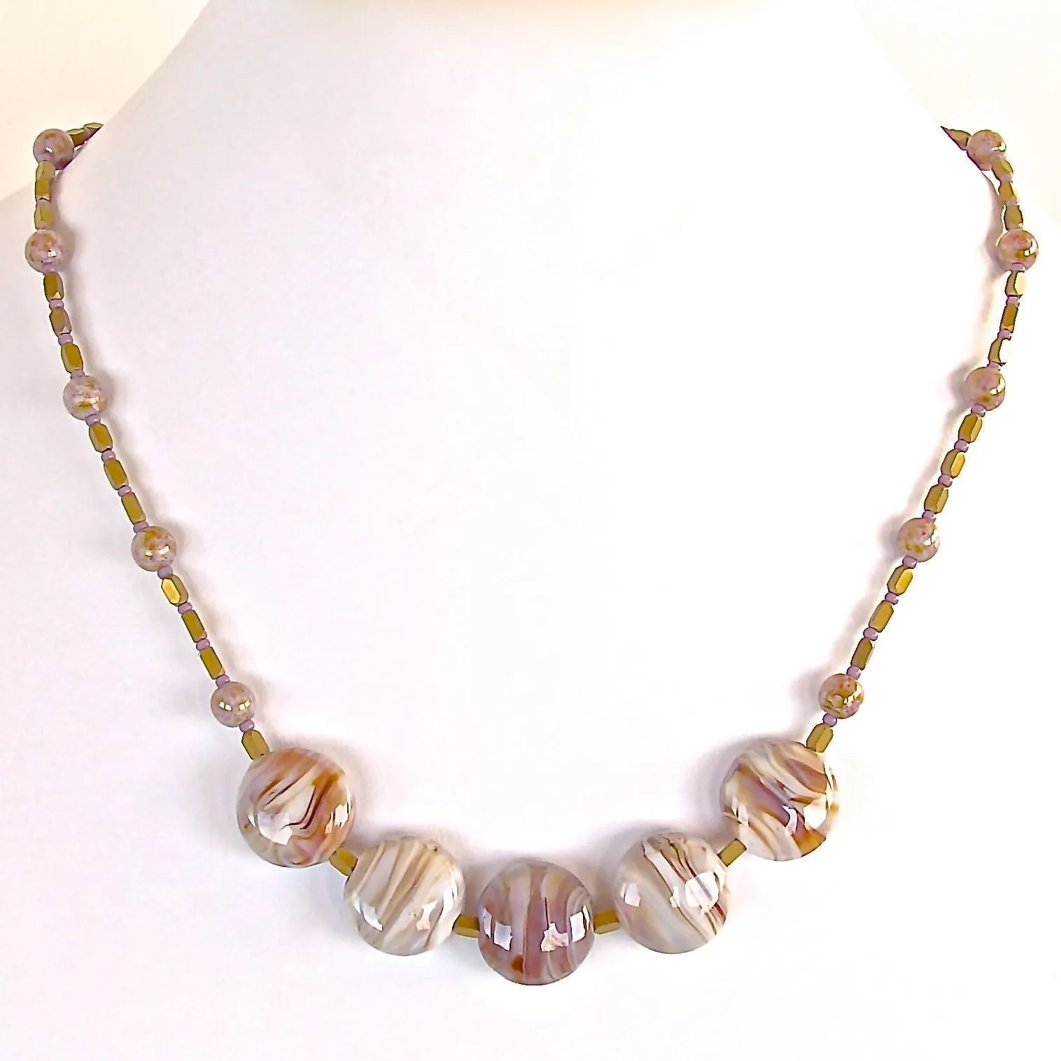 Eye Candy: Mauve and Caramel Lampwork Focal Beads Necklace