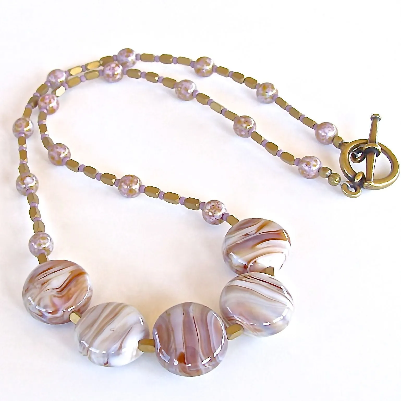 Eye Candy: Mauve and Caramel Lampwork Focal Beads Necklace