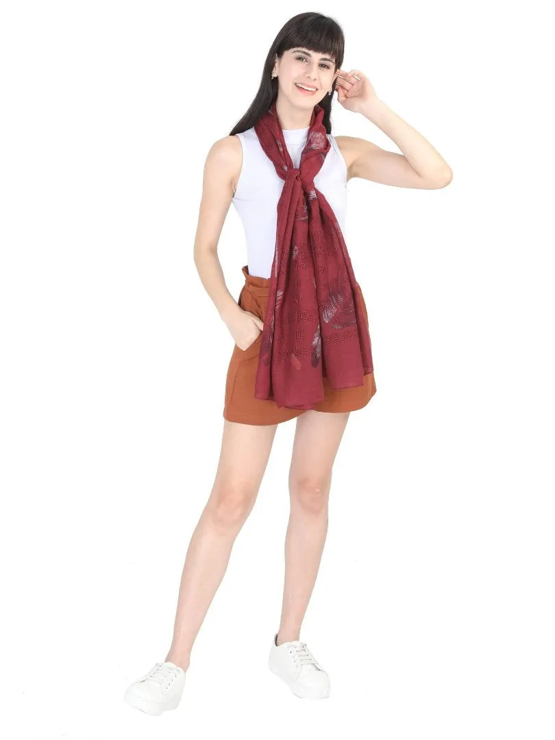 FabSeasons Premium Maroon Printed Cotton Scarf for Summer & Winter