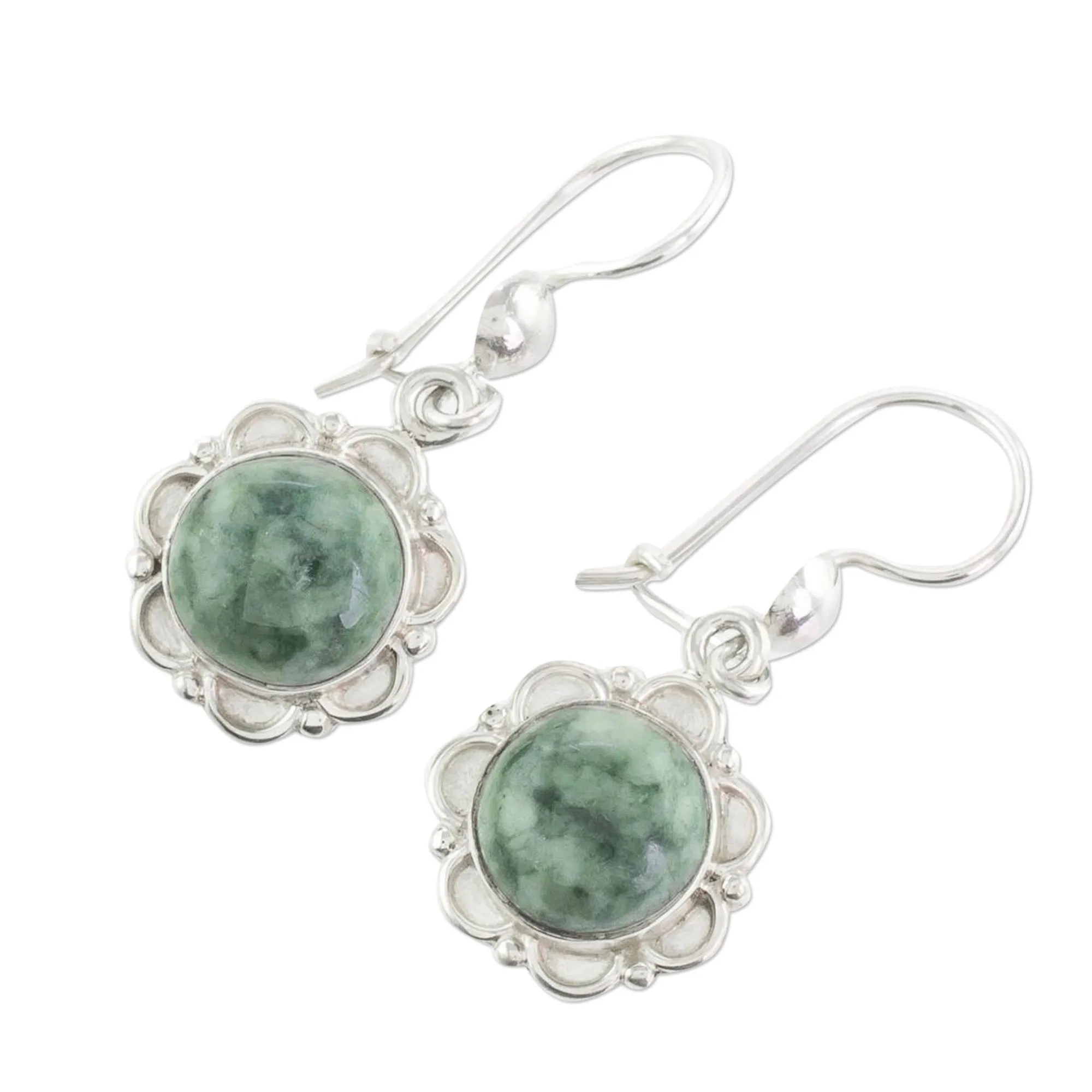 Fair Trade Floral Sterling Silver Dangle Jade Earrings - Green Forest Princess | NOVICA