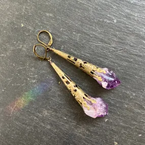 Fairy Sceptres. Long, Rustic, Amethyst Filigree Earrings.