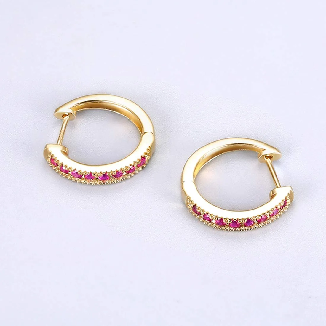 FANCIME Golden Ruby 14k Yellow Gold Hoop Earrings