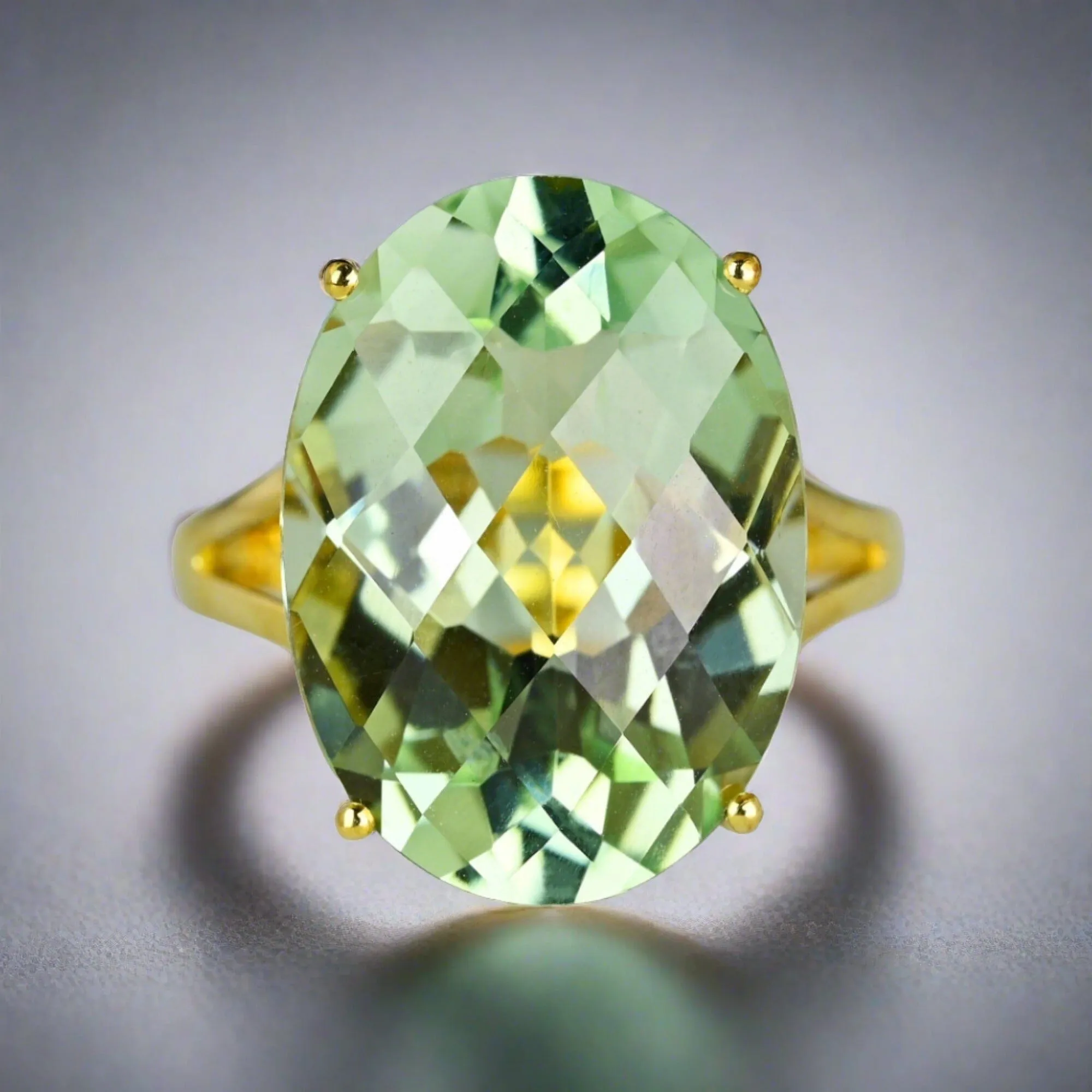 Fine 14K Gold Vintage 10 CTW Green Prasiolite Ring