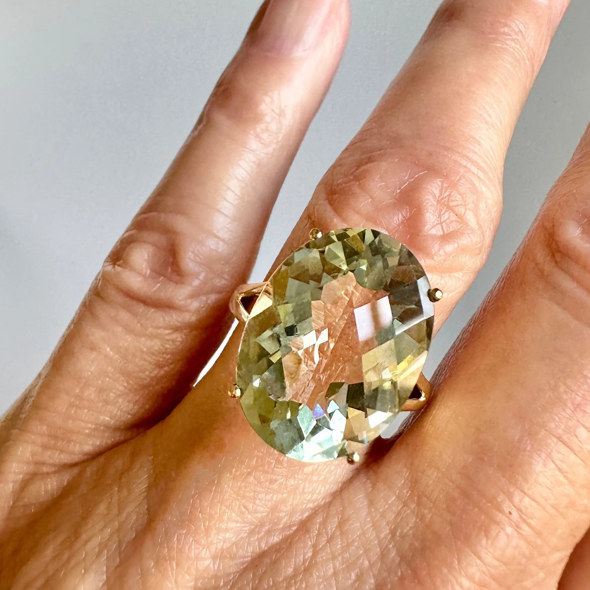 Fine 14K Gold Vintage 10 CTW Green Prasiolite Ring