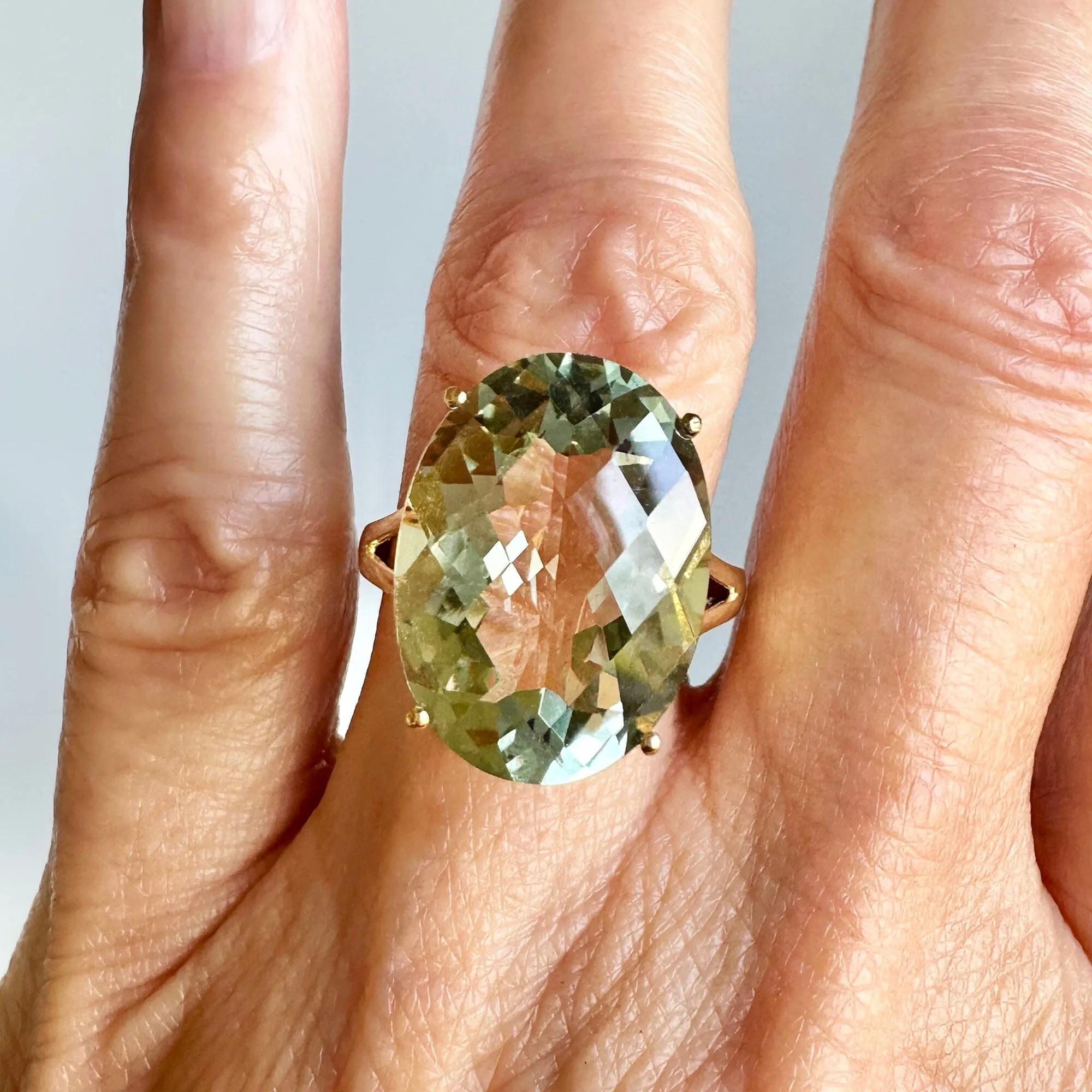 Fine 14K Gold Vintage 10 CTW Green Prasiolite Ring