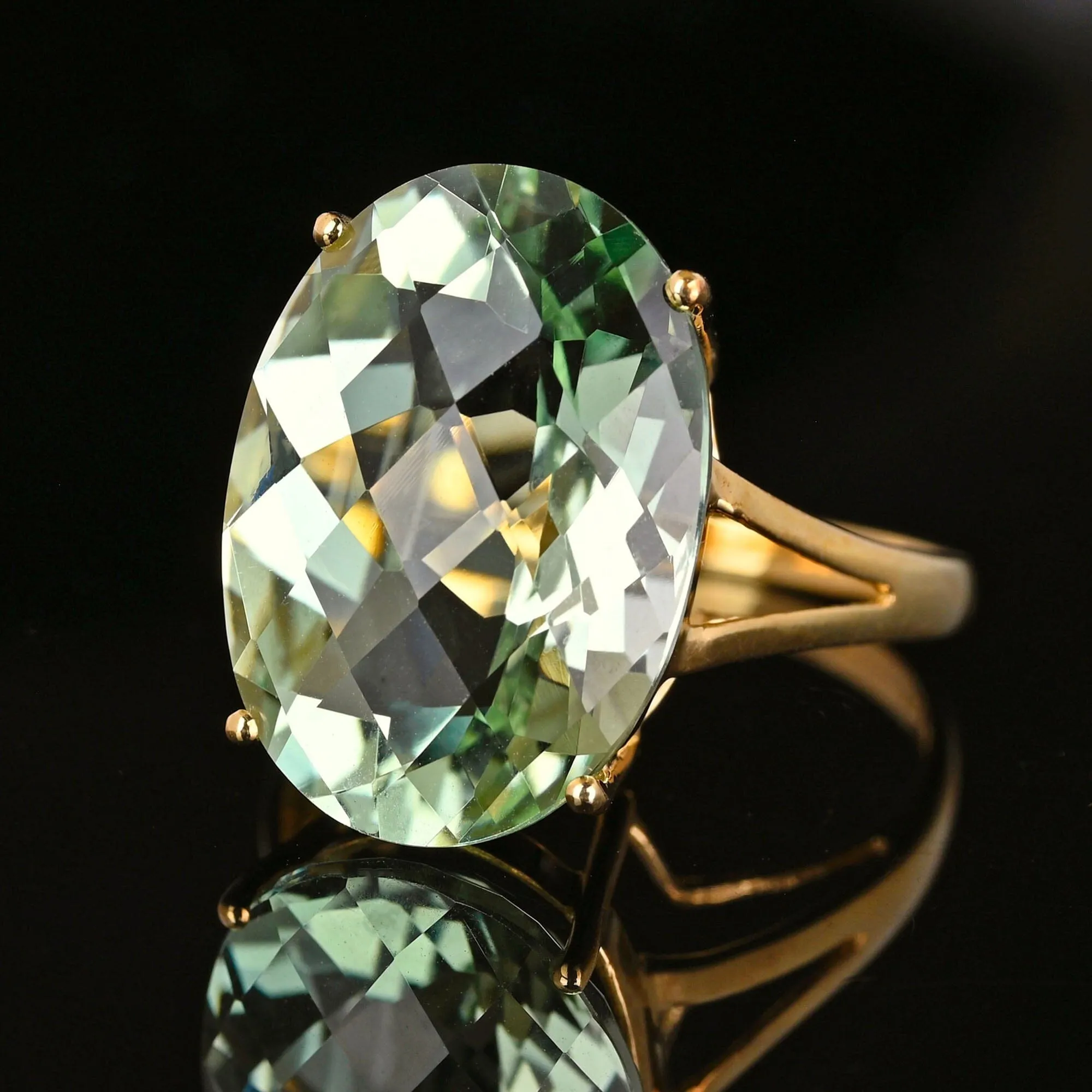 Fine 14K Gold Vintage 10 CTW Green Prasiolite Ring