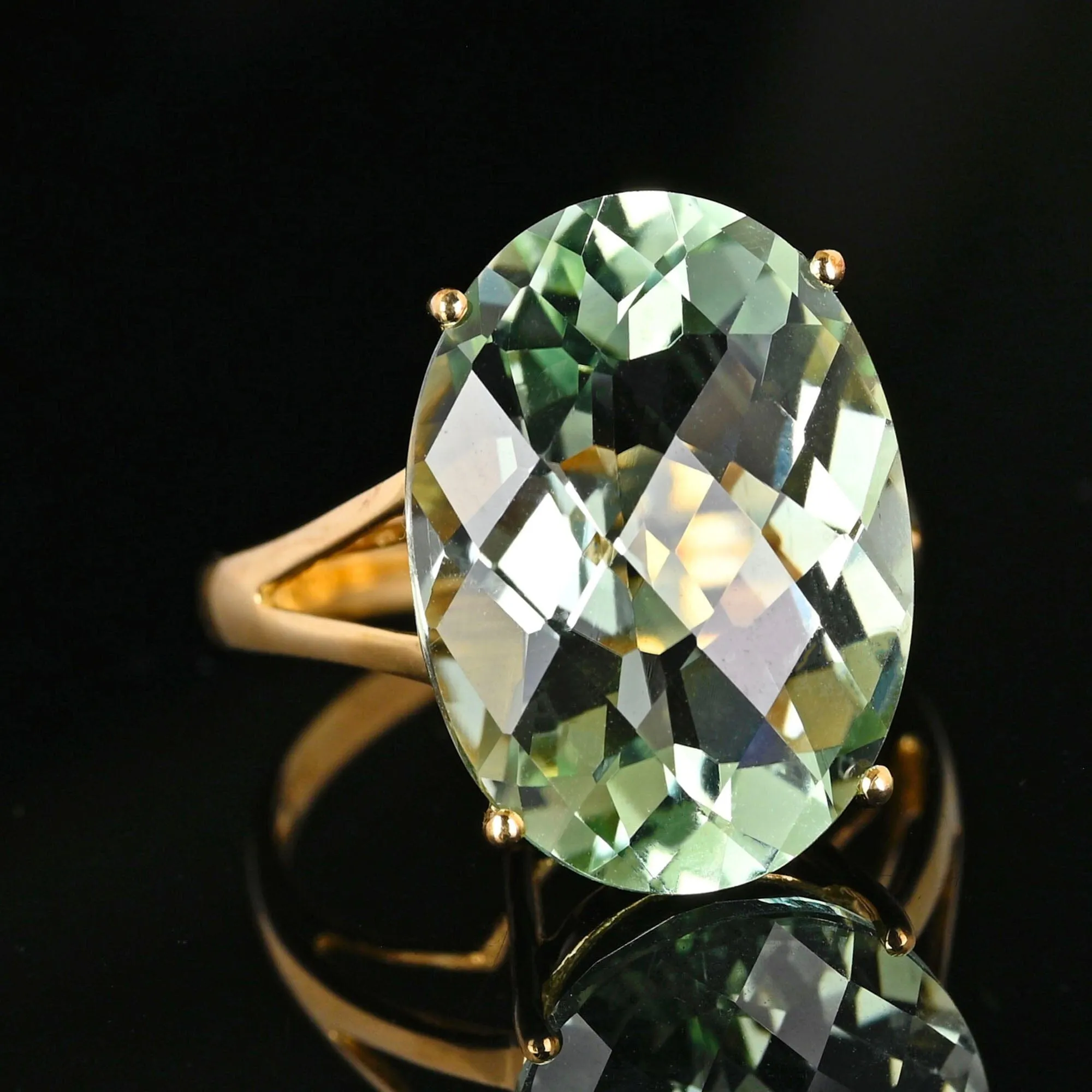 Fine 14K Gold Vintage 10 CTW Green Prasiolite Ring