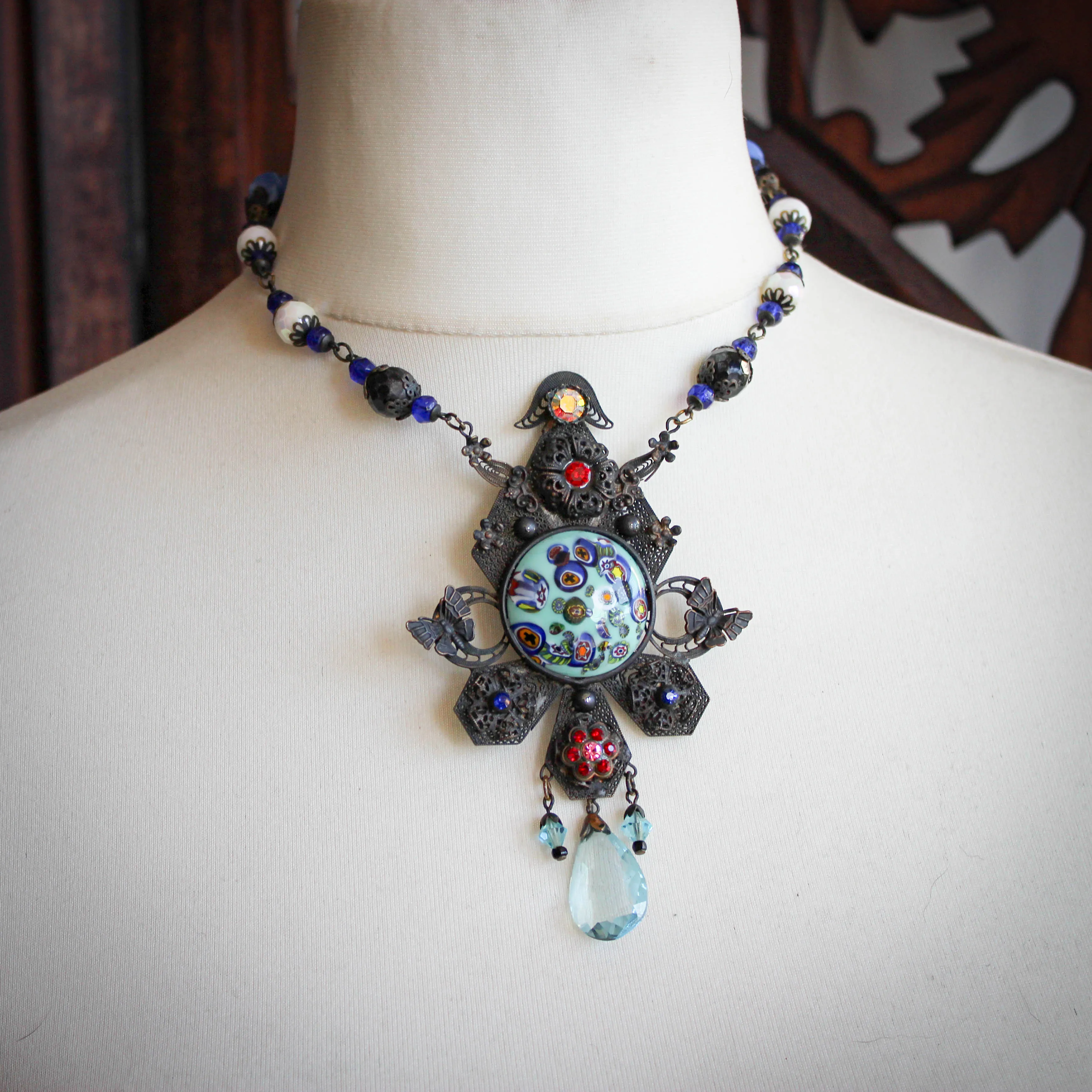 Flora. Antique Bohemian Czech Statement Necklace.