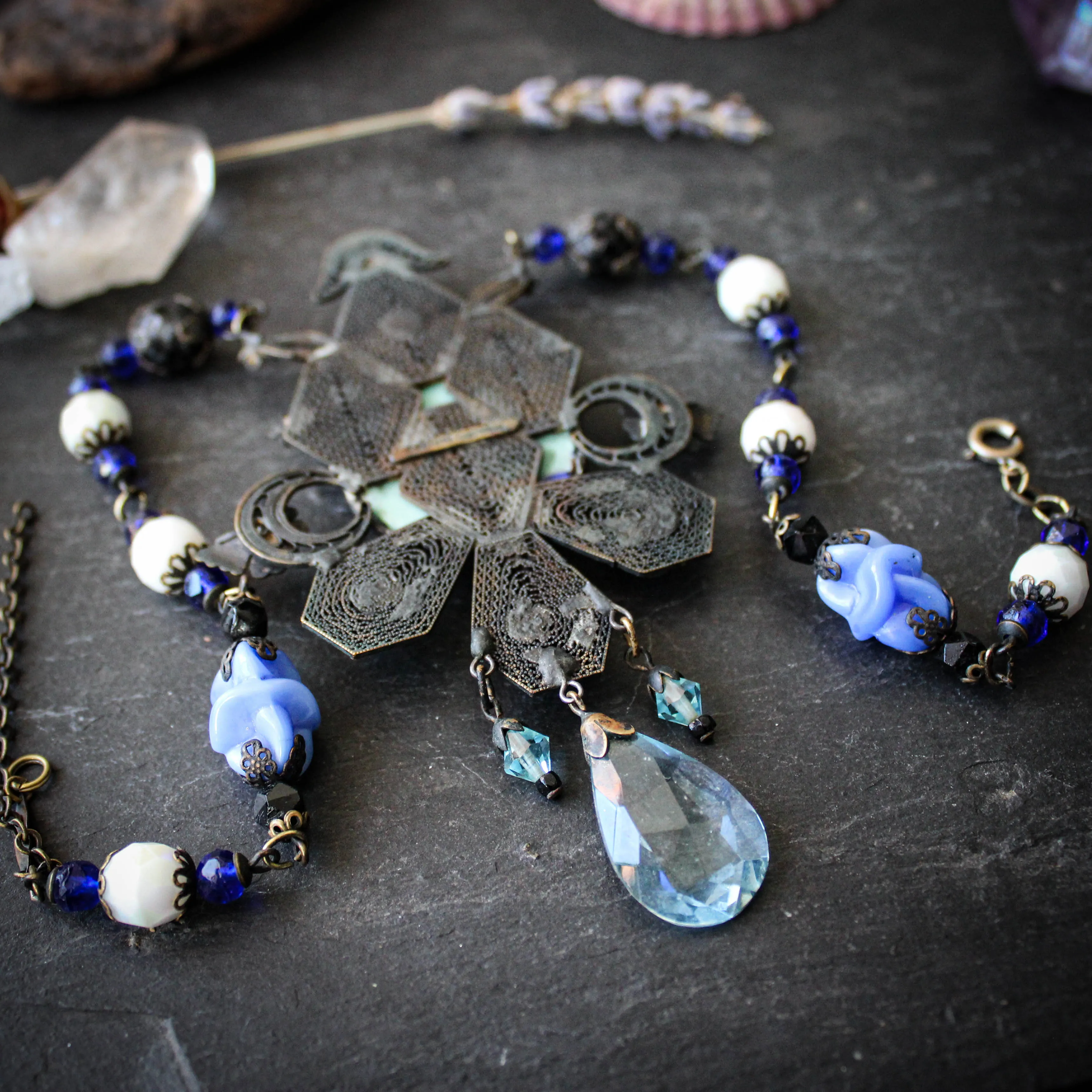 Flora. Antique Bohemian Czech Statement Necklace.