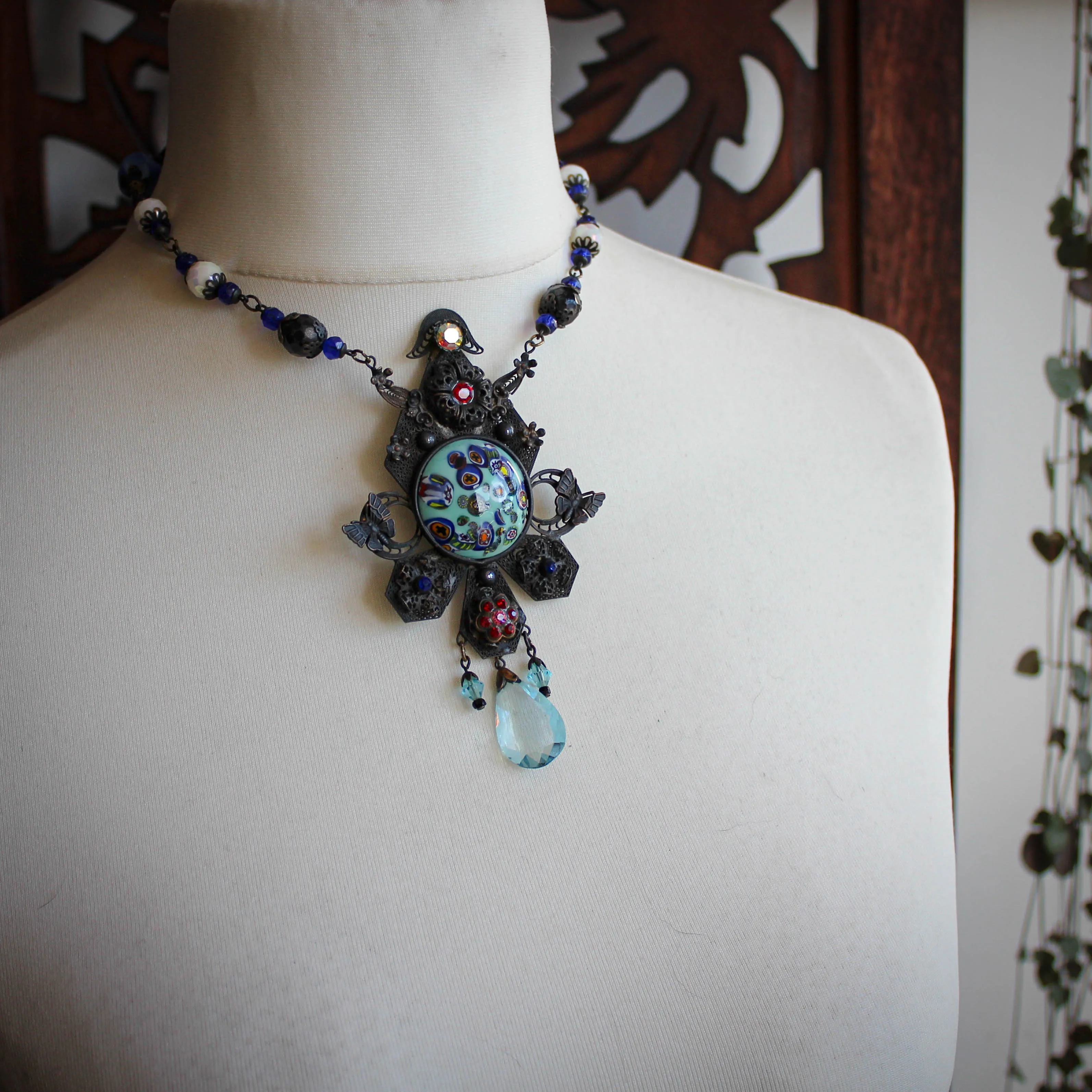 Flora. Antique Bohemian Czech Statement Necklace.