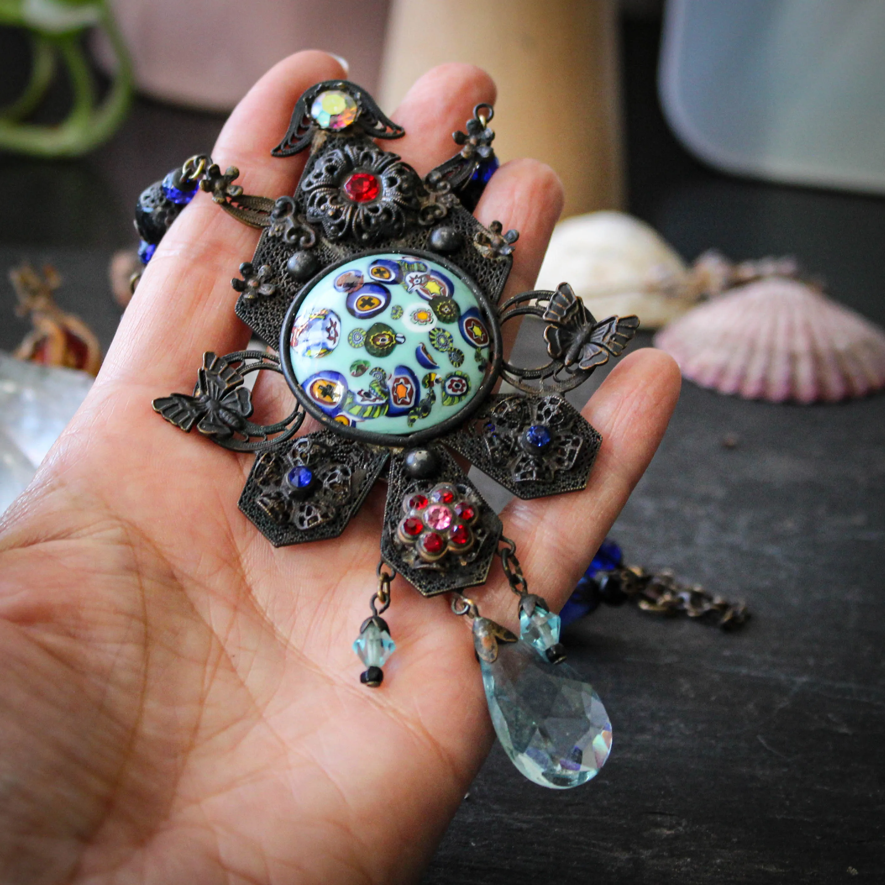 Flora. Antique Bohemian Czech Statement Necklace.