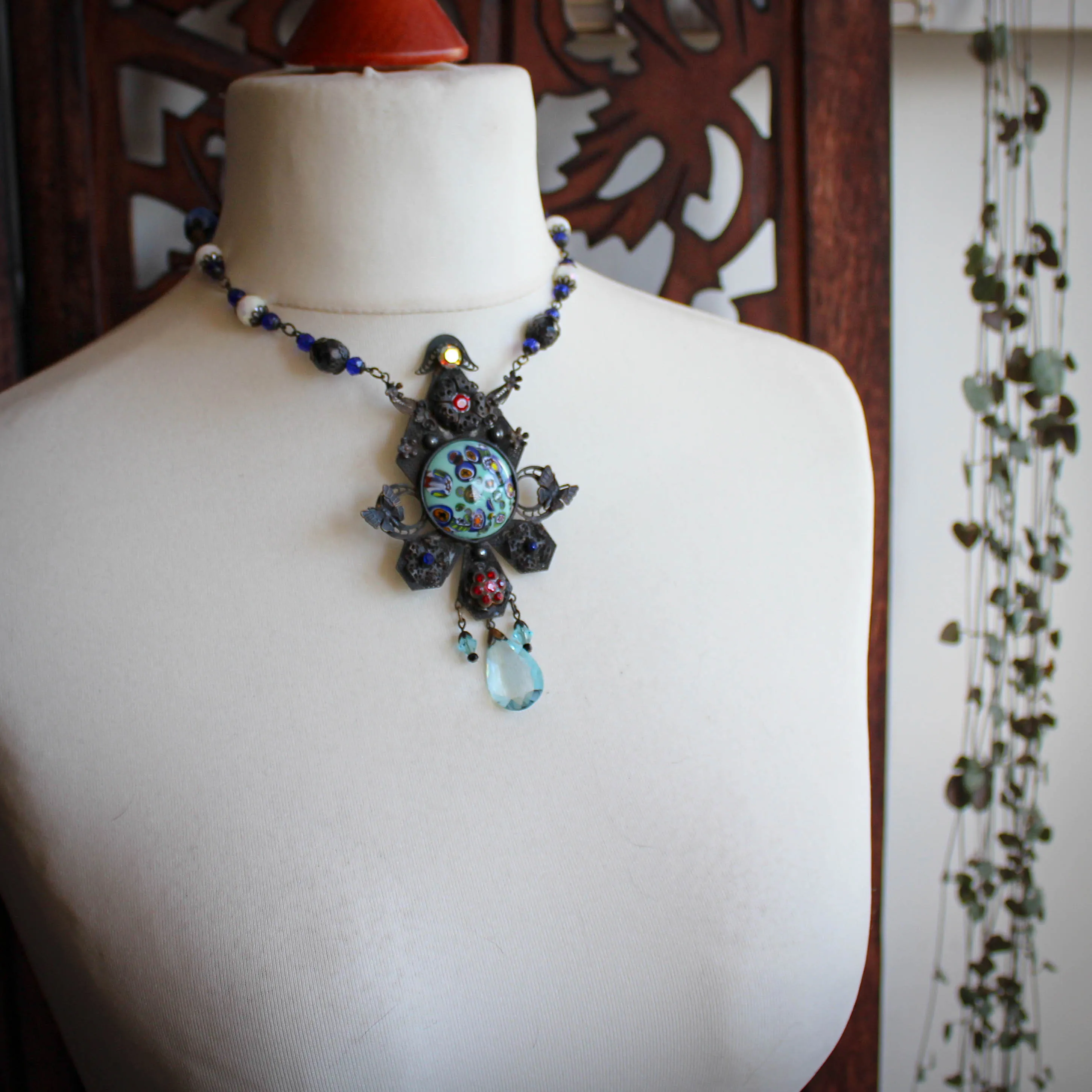 Flora. Antique Bohemian Czech Statement Necklace.