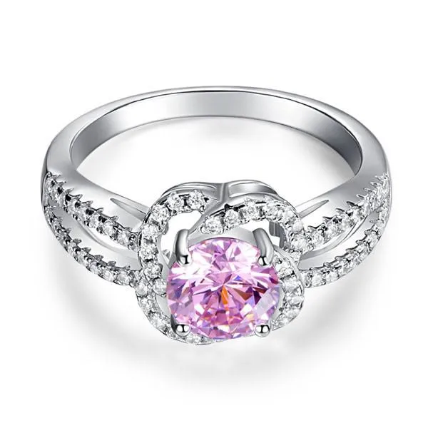 Floral 925 Sterling Silver Wedding Promise Anniversary Ring 1 Ct Fancy Pink Simulated Diamond Jewelry