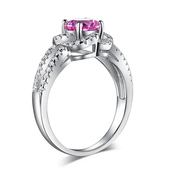 Floral 925 Sterling Silver Wedding Promise Anniversary Ring 1 Ct Fancy Pink Simulated Diamond Jewelry