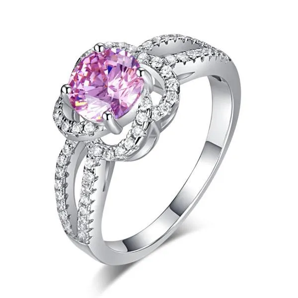 Floral 925 Sterling Silver Wedding Promise Anniversary Ring 1 Ct Fancy Pink Simulated Diamond Jewelry