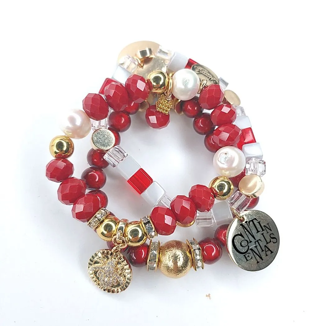 Freshwater Pearl & Red Rondelle Bracelet