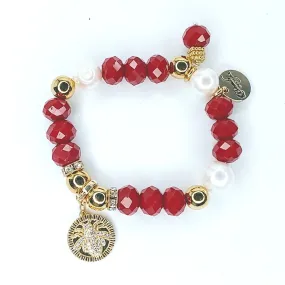 Freshwater Pearl & Red Rondelle Bracelet