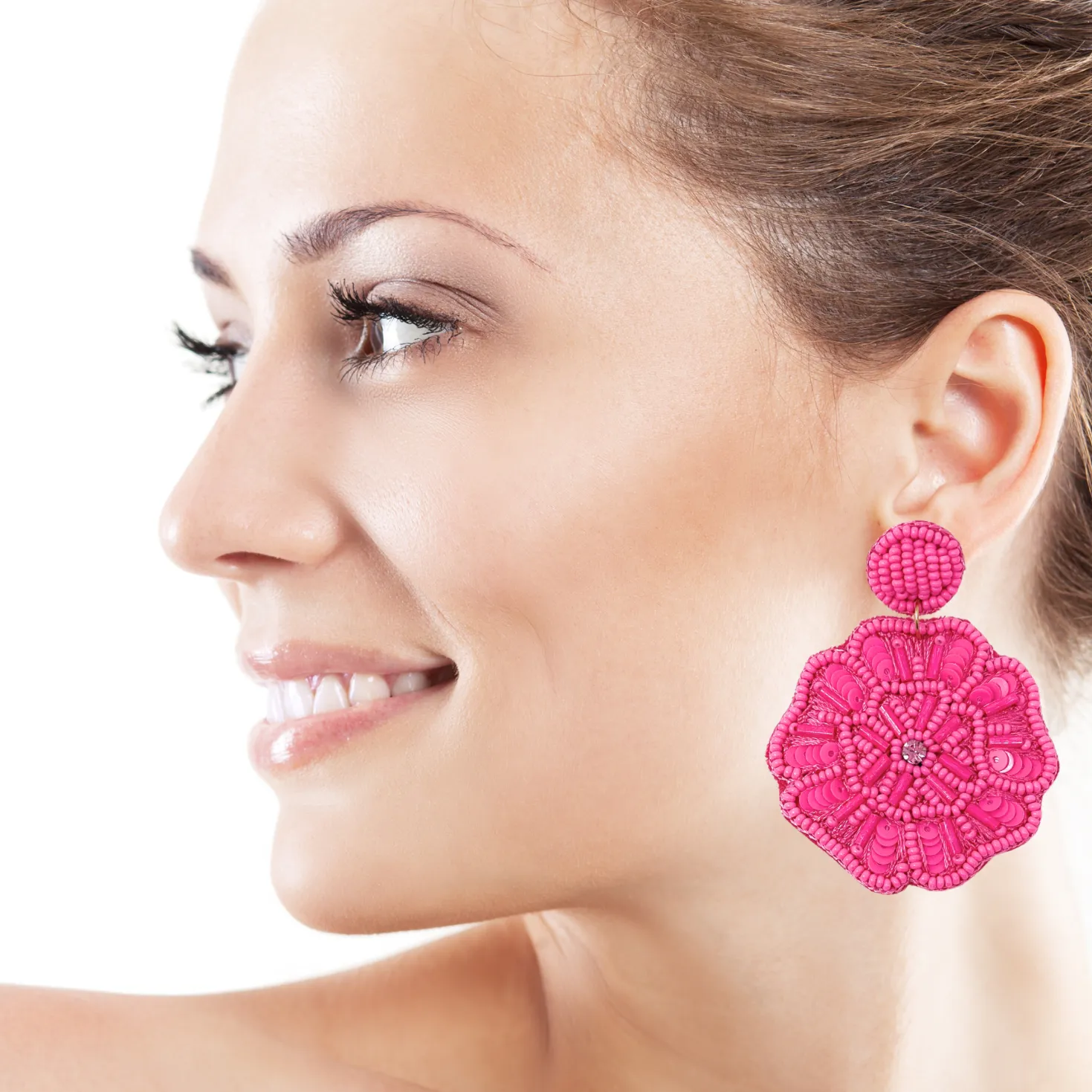 Fuchsia Beaded Earrings