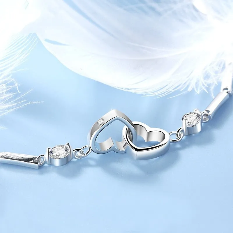 Funki Buys | Bracelets | Women's Double Heart Silver Bracelet