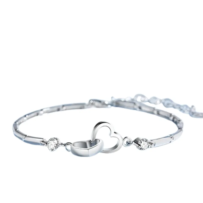 Funki Buys | Bracelets | Women's Double Heart Silver Bracelet