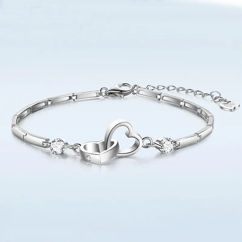 Funki Buys | Bracelets | Women's Double Heart Silver Bracelet