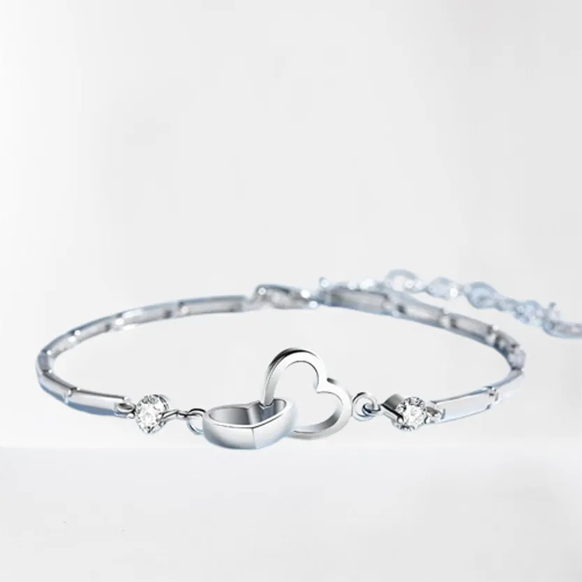 Funki Buys | Bracelets | Women's Double Heart Silver Bracelet