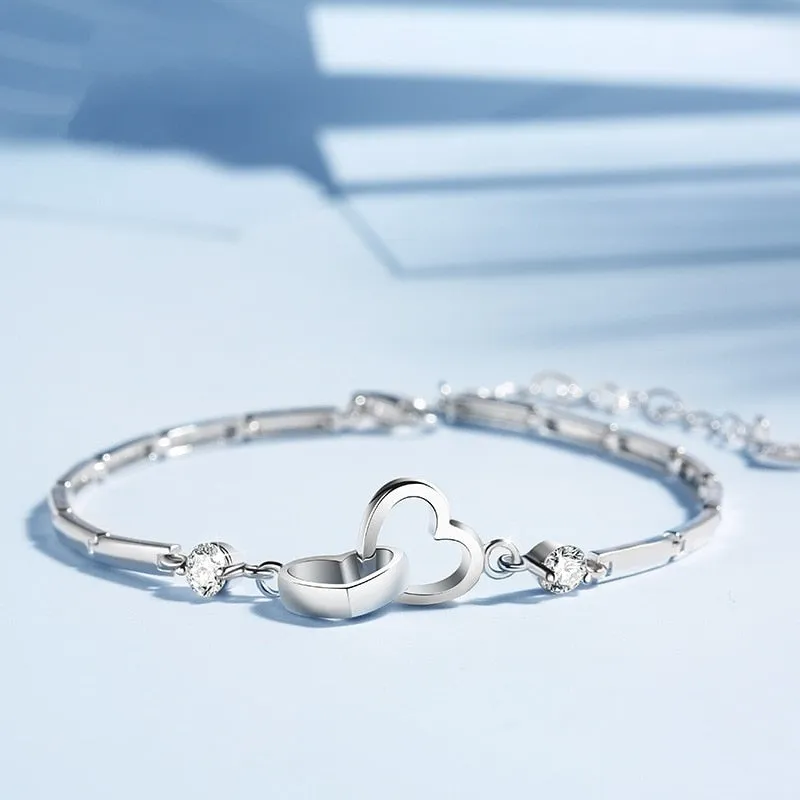 Funki Buys | Bracelets | Women's Double Heart Silver Bracelet