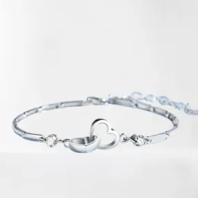 Funki Buys | Bracelets | Women's Double Heart Silver Bracelet