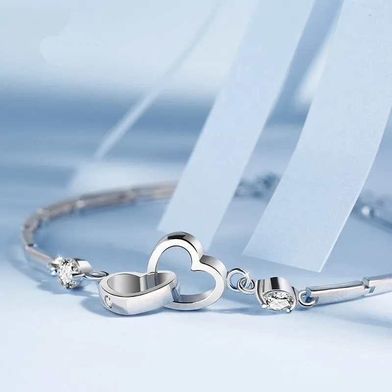 Funki Buys | Bracelets | Women's Double Heart Silver Bracelet