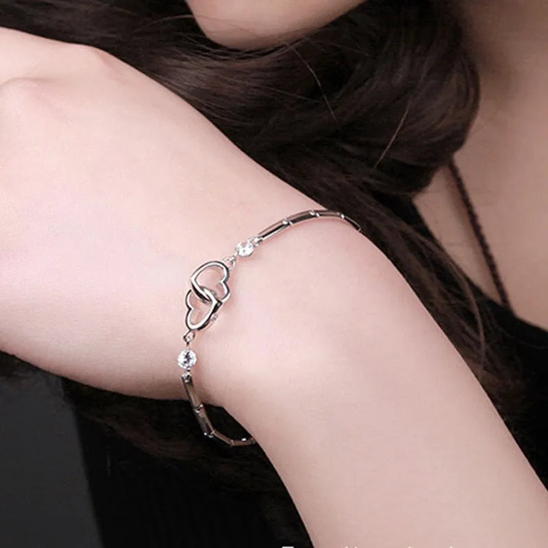 Funki Buys | Bracelets | Women's Double Heart Silver Bracelet