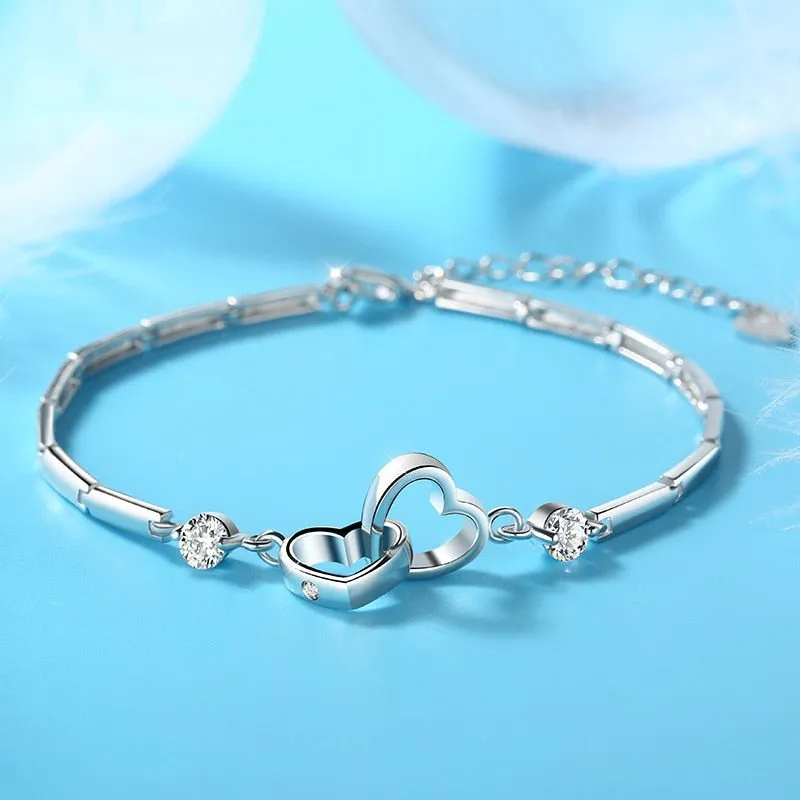 Funki Buys | Bracelets | Women's Double Heart Silver Bracelet