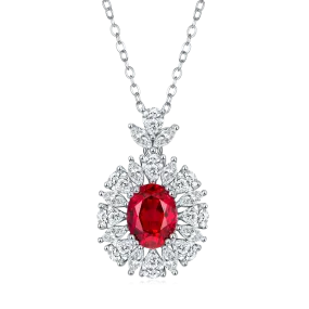 Gala Fireworks 2.0 Carat Oval Lab Created Ruby Pendant Necklace with Sterling Silver Halo