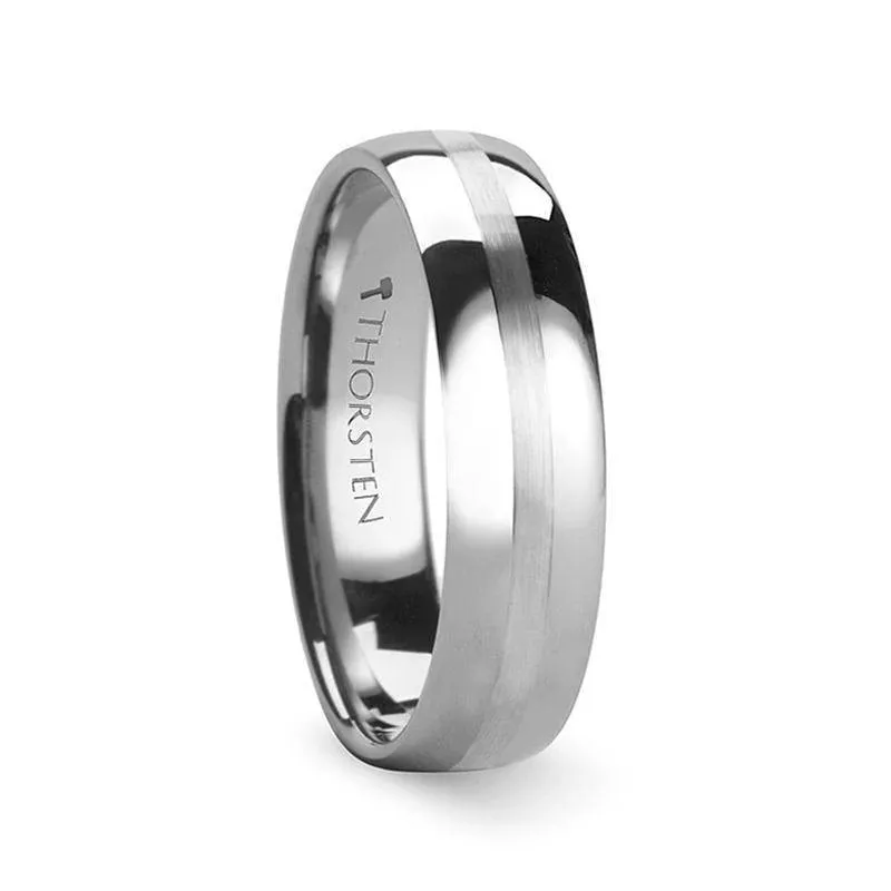 GALIDO Domed Polished Tungsten Wedding Band with Brushed Stripe Center 4mm - 12mm