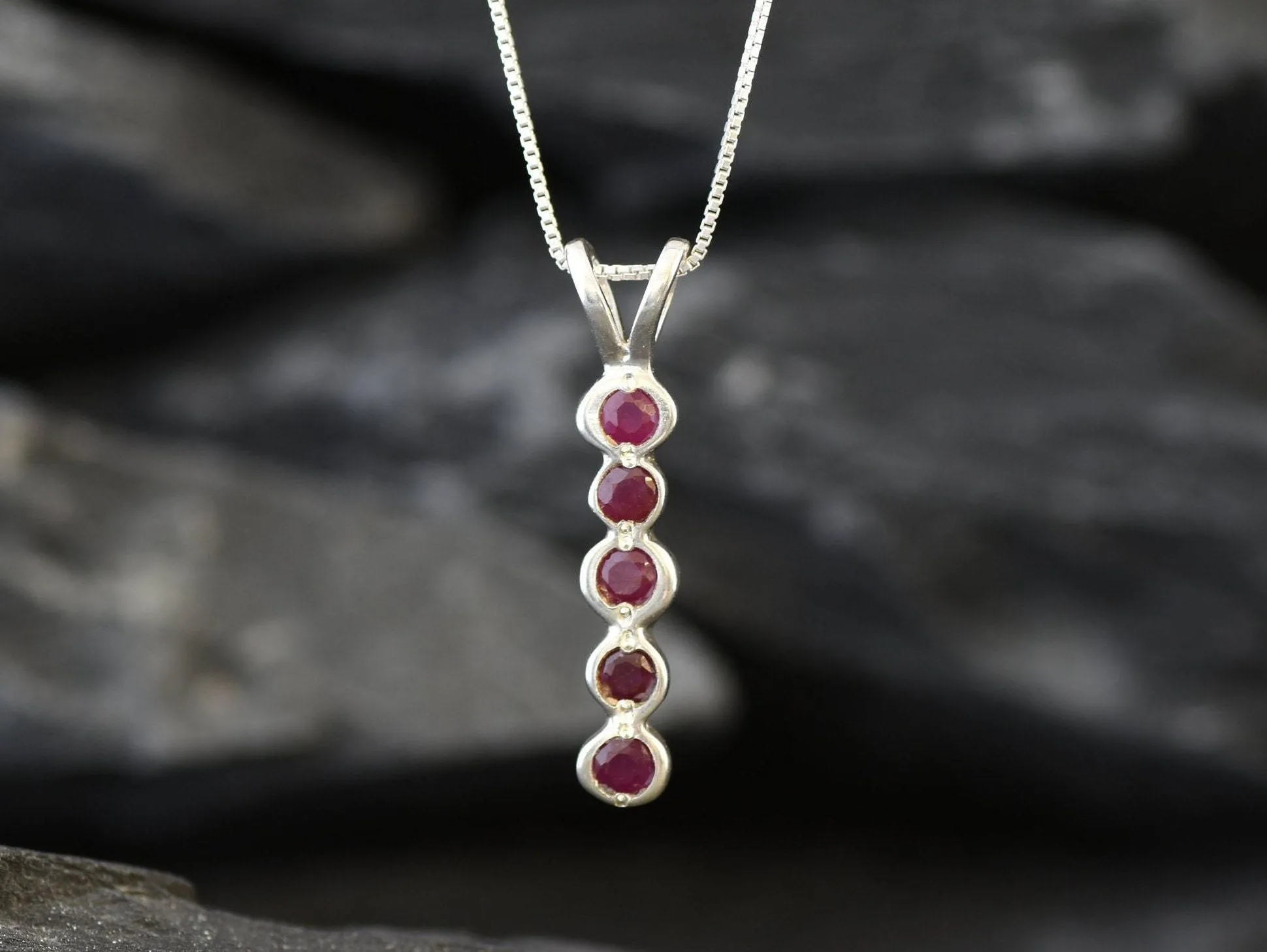 Genuine Ruby Pendant - Red Drop Pendant - July Birthstone Necklace