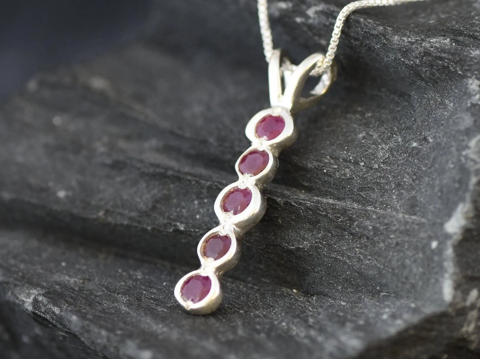 Genuine Ruby Pendant - Red Drop Pendant - July Birthstone Necklace