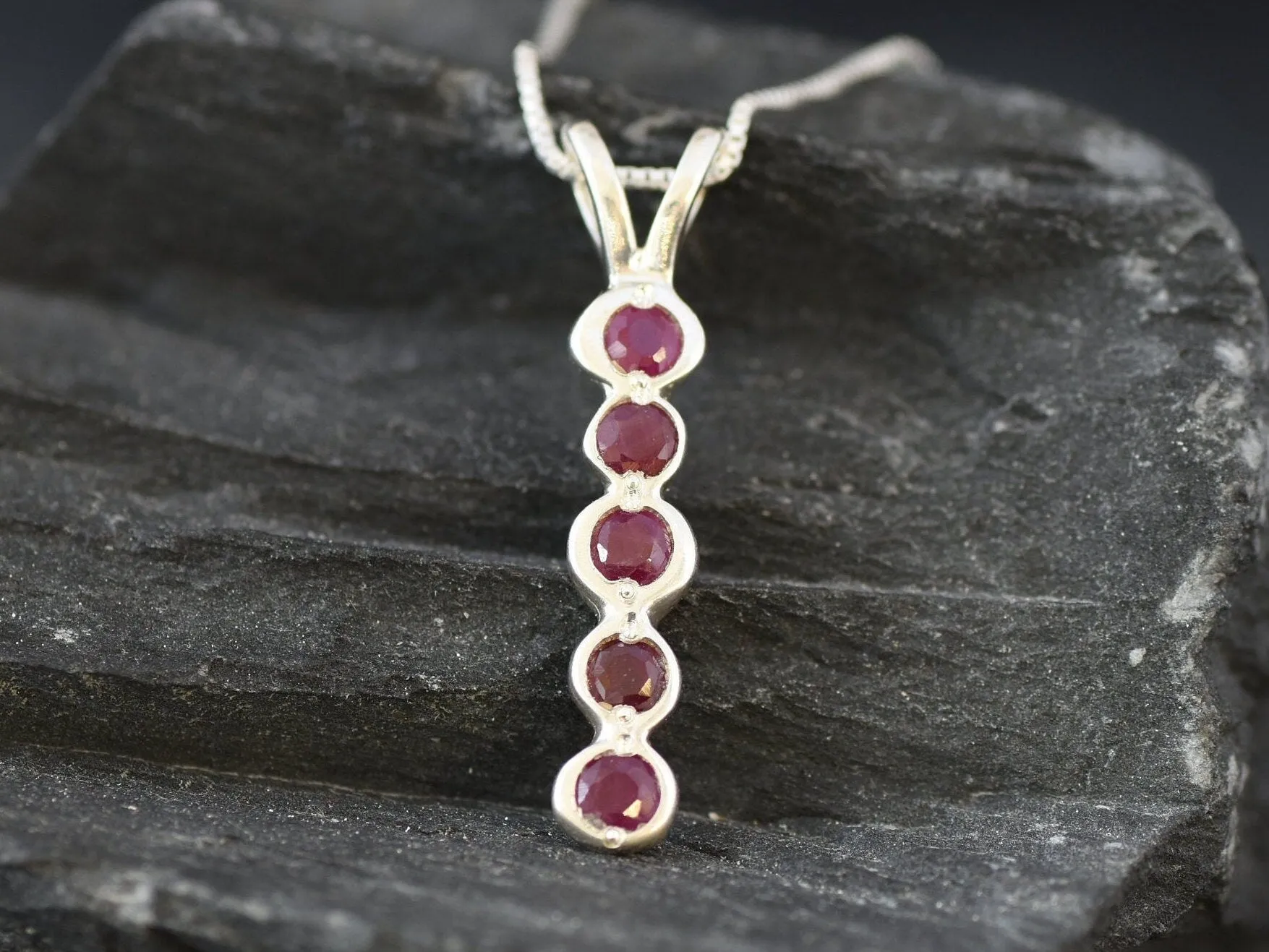 Genuine Ruby Pendant - Red Drop Pendant - July Birthstone Necklace